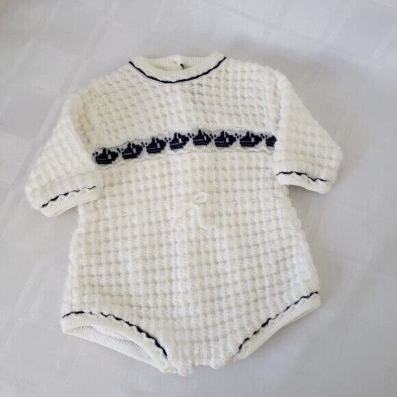 Vintage Baby Knit Romper White with Sailboats 3-6 months - Picture 5 of 6